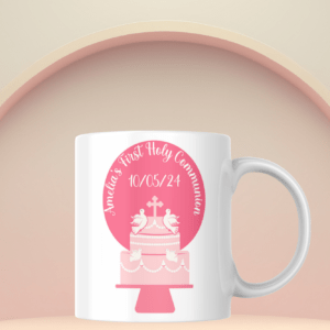 personalised holy communion mugs pink